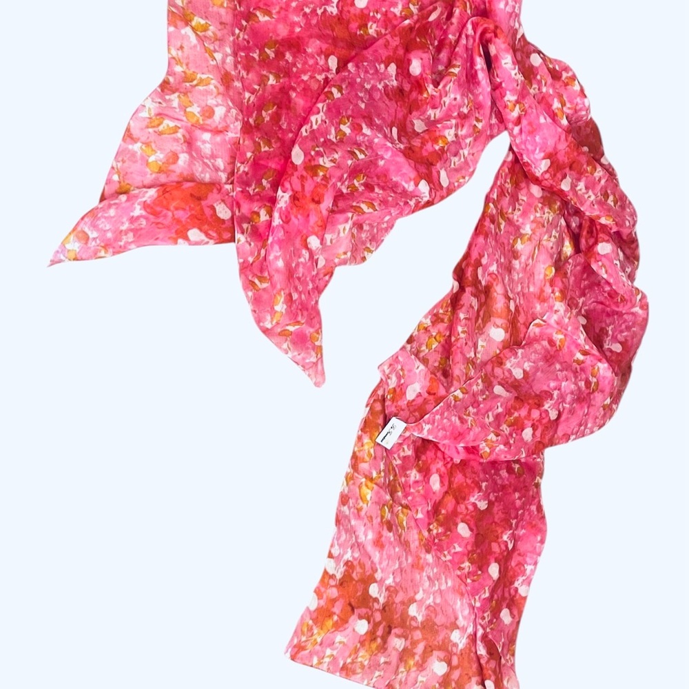NWOT La Fiorentina Floral Pattern Pink, Orange 100% Silk Scarf 40x71”